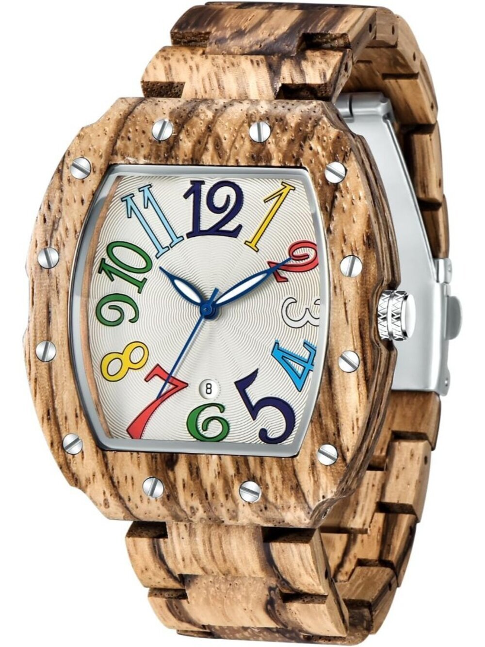 Men's Brown White Classic Handmade Square Bamboo Analog Date Quartz Wooden Watch